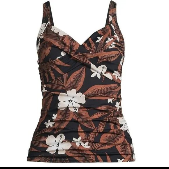 Lands' End Other - NWT Lands' End Plus Standard Vneck Wrap Underwire Floral Palm Tankini Swim Top
